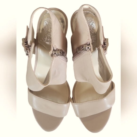 Vince Camuto Leather Lyssia Wedge Side Zip Side Buckles Fastening Nude Sandals - Picture 7 of 10